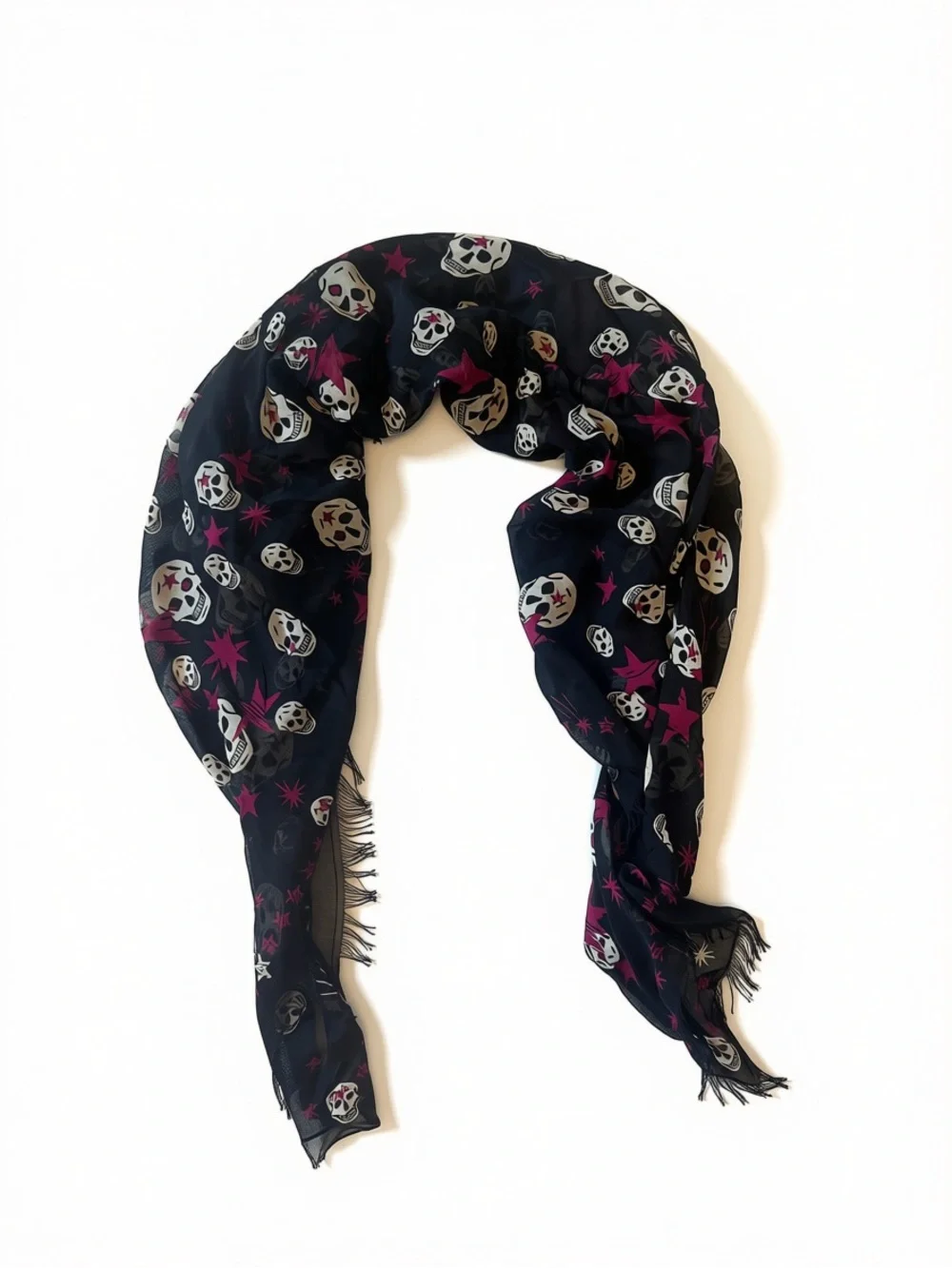 Alexander McQueen Black Skull & Pink Star Silk-Blend Scarf